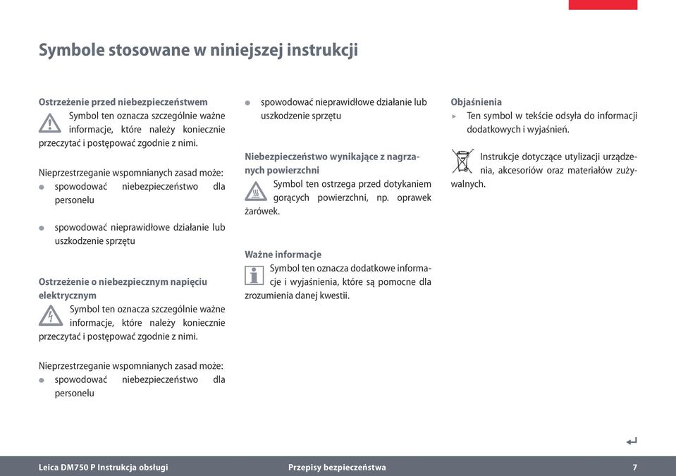 Symbol ten oznacza szczególnie ważne informacje, które należy koniecznie przeczytać i postępować zgodnie z nimi.