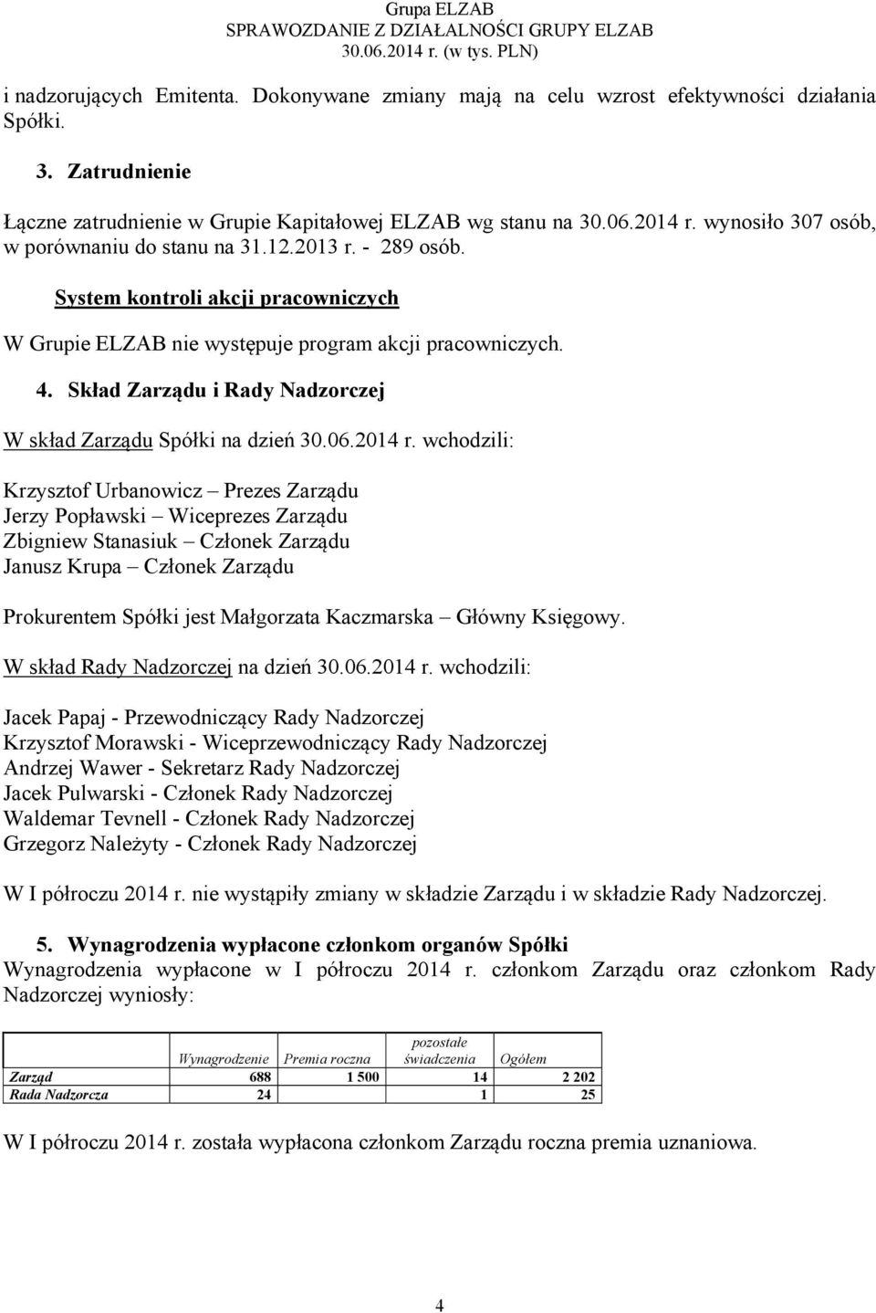 Skład Zarządu i Rady Nadzorczej W skład Zarządu Spółki na dzień 30.06.2014 r.