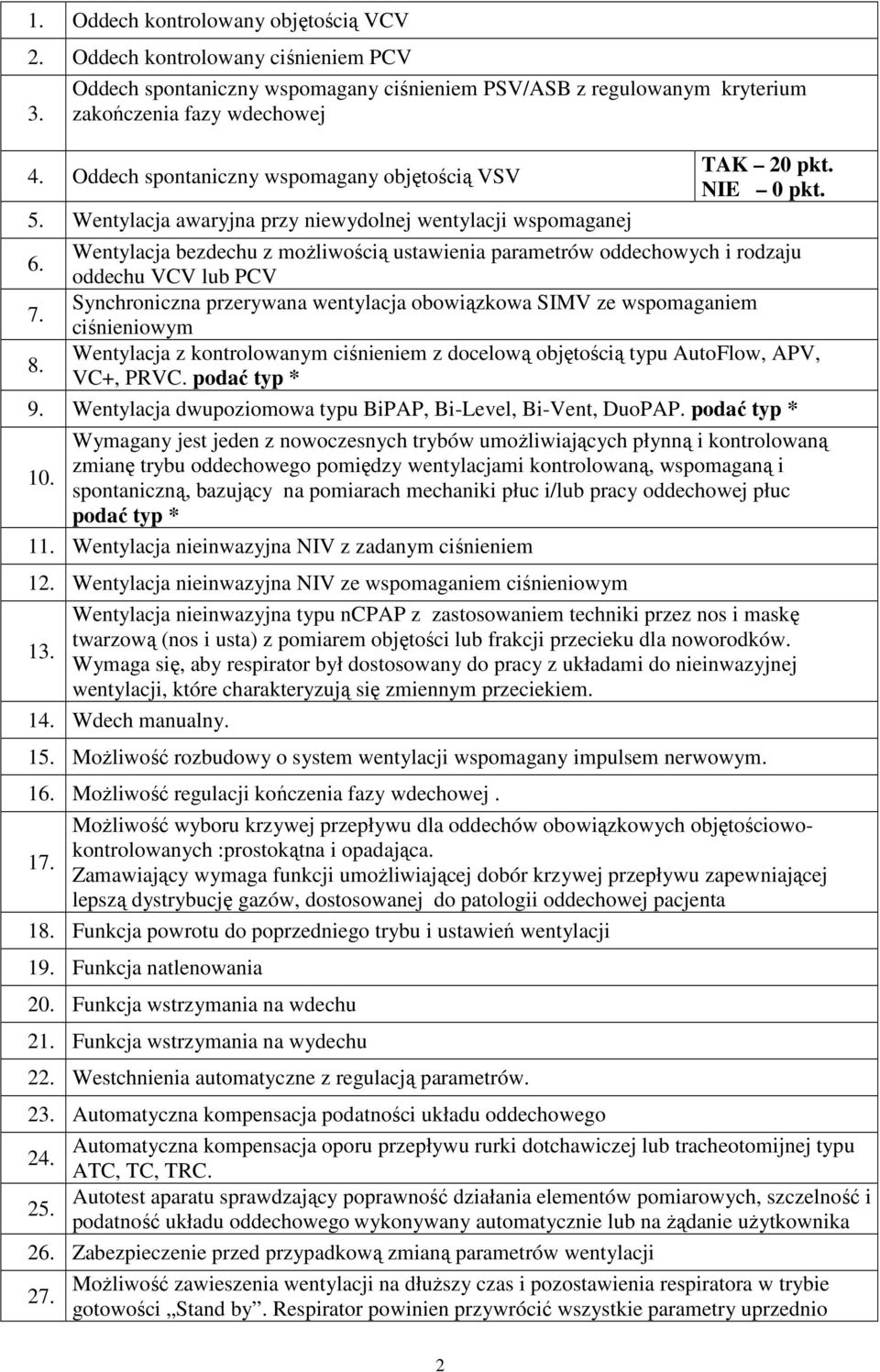 Wentylacja bezdechu z możliwością ustawienia parametrów oddechowych i rodzaju oddechu VCV lub PCV 7. Synchroniczna przerywana wentylacja obowiązkowa SIMV ze wspomaganiem ciśnieniowym 8.