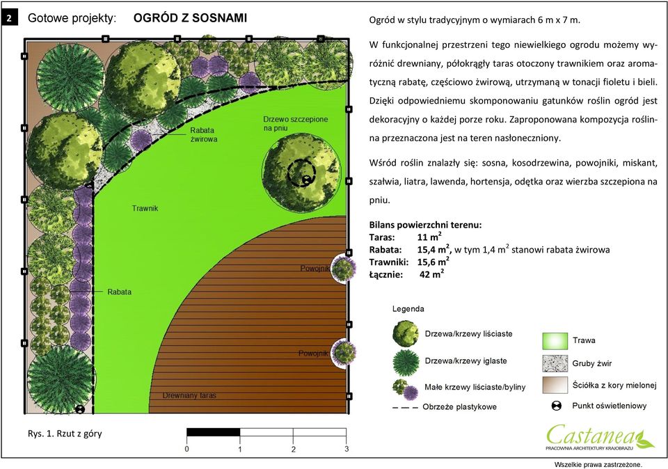 tonacji fioletu i bieli. Dzięki odpowiedniemu skomponowaniu gatunków roślin ogród jest dekoracyjny o każdej porze roku.