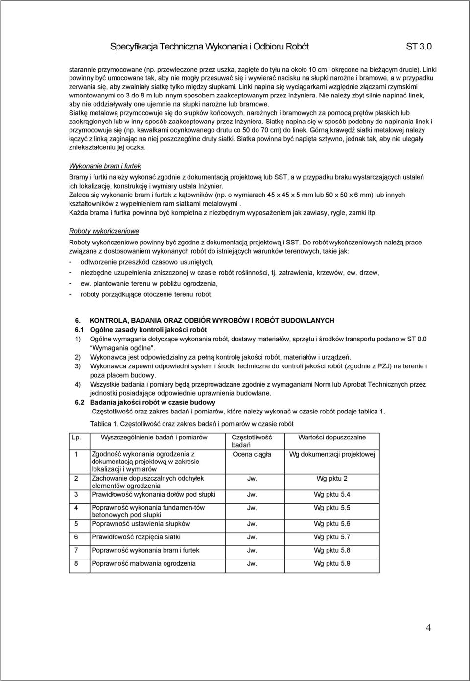 Linki napina się wyciągarkami względnie złączami rzymskimi wmontowanymi co 3 do 8 m lub innym sposobem zaakceptowanym przez Inżyniera.