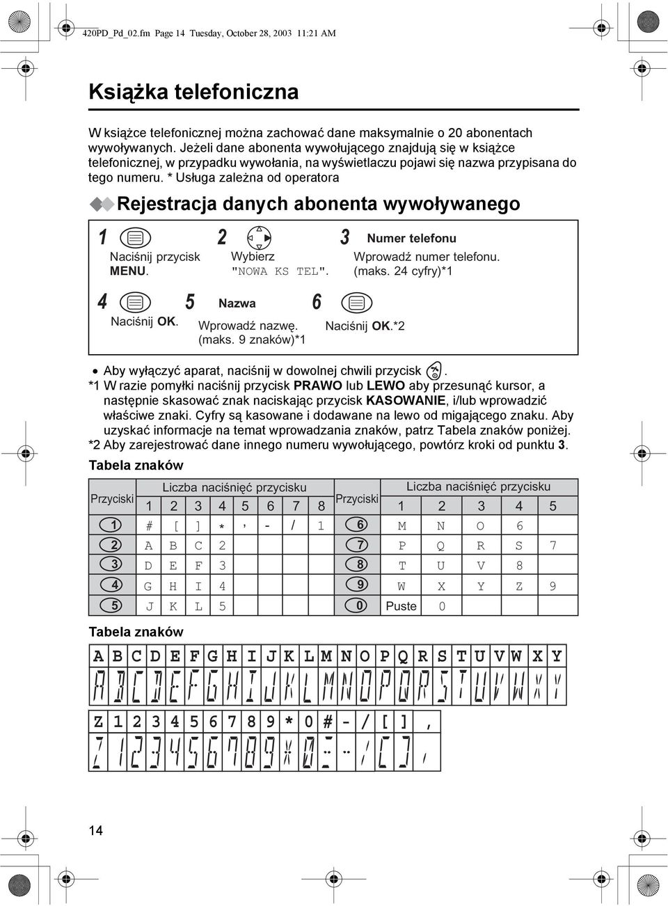 * Usługa zależna od operatora 1 4 Rejestracja danych abonenta wywoływanego przycisk MENU. 2 3 Wybierz "NOWA KS TEL". 5 Nazwa 6 OK. Wprowadź nazwę. OK.*2 (maks.