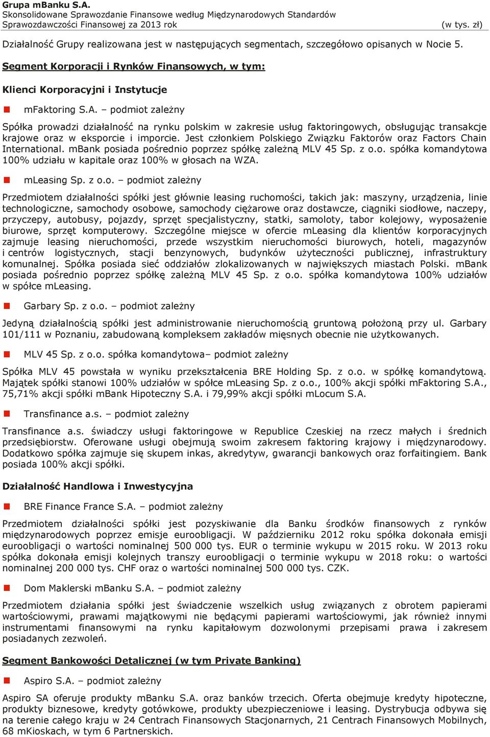 Jest członkiem Polskiego Związku Faktorów oraz Factors Chain International. mbank posiada pośrednio poprzez spółkę zależną MLV 45 Sp. z o.o. spółka komandytowa 100% udziału w kapitale oraz 100% w głosach na WZA.