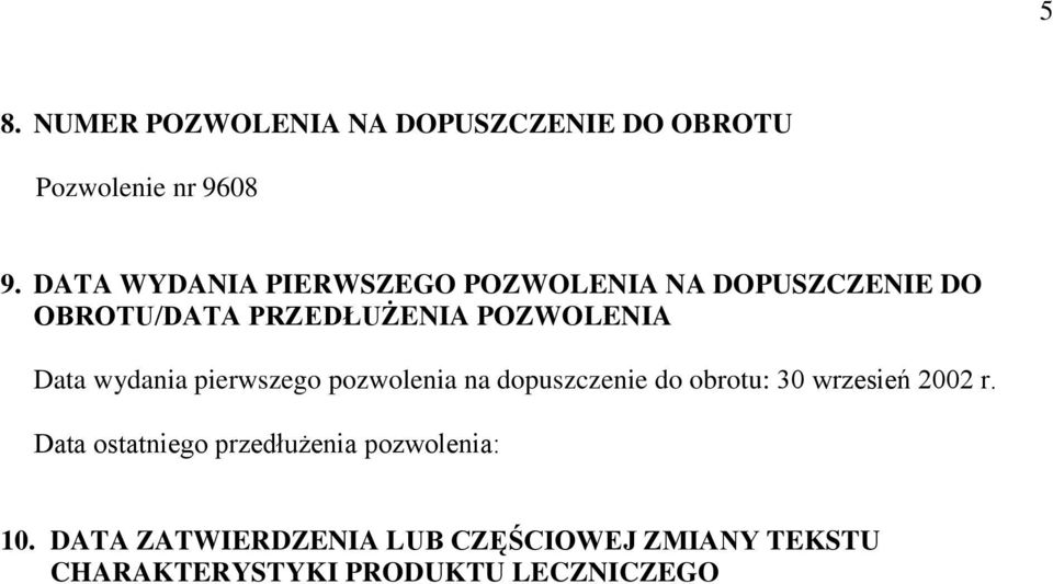 Data wydania pierwszego pozwolenia na dopuszczenie do obrotu: 30 wrzesień 2002 r.