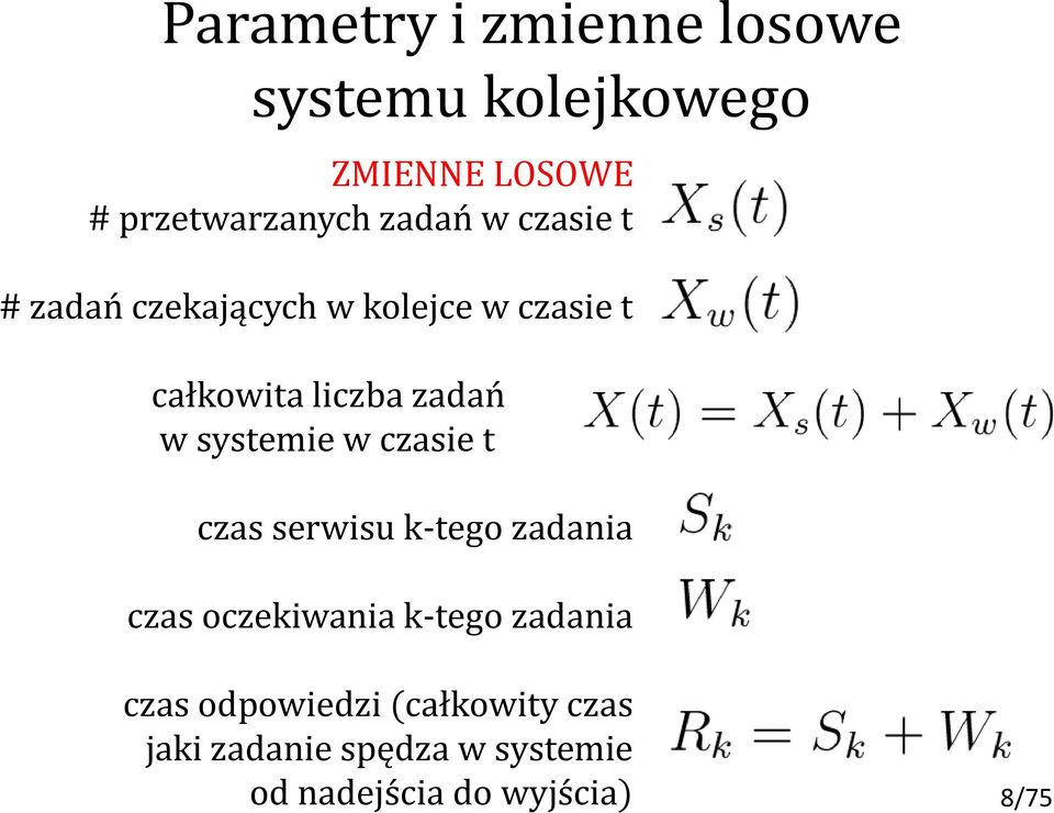 systemie w czasie t czas serwisu k-tego zadania czas oczekiwania k-tego zadania