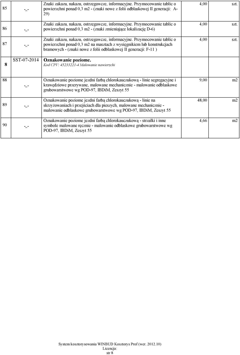 Przymocowanie tablic o powierzchni ponad 0,3 m2 - (znaki zmieniające lokalizację D-6) Znaki zakazu, nakazu, ostrzegawcze, informacyjne.