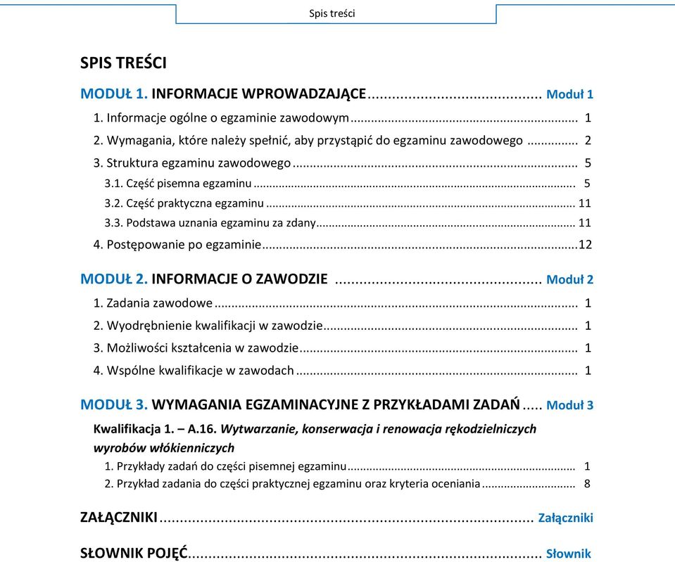 .. 12 MODUŁ INFORMACJE O ZAWODZIE... M 1. Zadania zawodowe... 1 W.