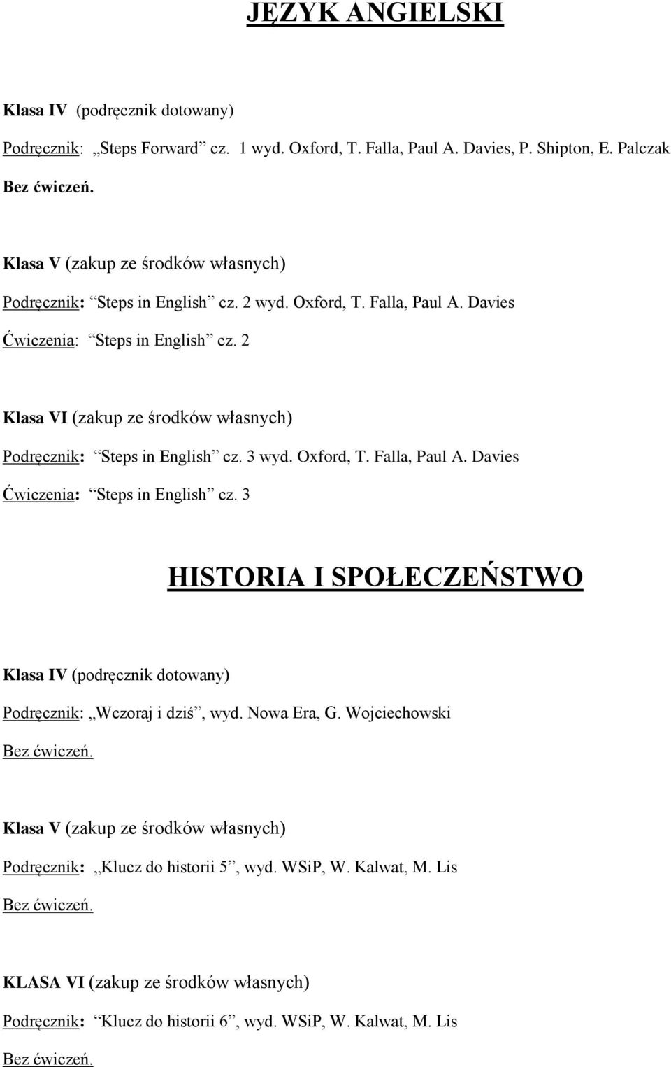 Nowa Era, G. Wojciechowski Podręcznik: Klucz do historii 5, wyd. WSiP, W. Kalwat, M.