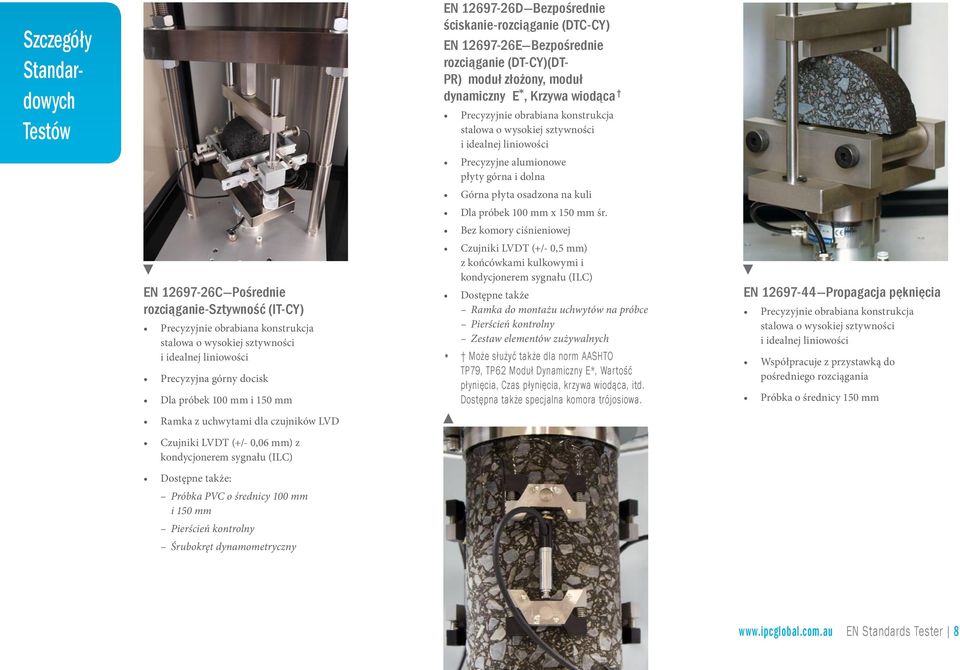 Śrubokręt dynamometryczny EN 12697-26D Bezpośrednie ściskanie-rozciąganie (DTC-CY) EN 12697-26E Bezpośrednie rozciąganie (DT-CY)(DT- PR) moduł złożony, moduł dynamiczny E *, Krzywa wiodąca