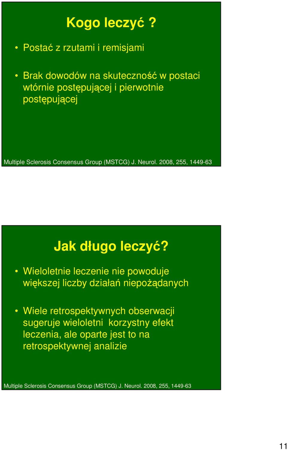 Sclerosis Consensus Group (MSTCG) J. Neurol. 2008, 255, 1449-63 Jak długo leczyć?