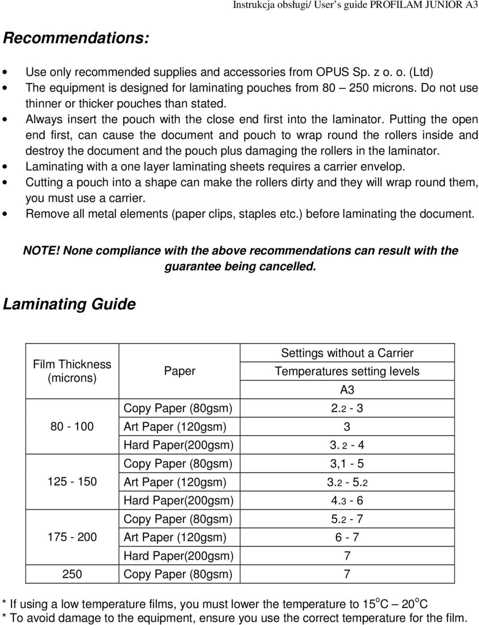 Putting the open end first, can cause the document and pouch to wrap round the rollers inside and destroy the document and the pouch plus damaging the rollers in the laminator.