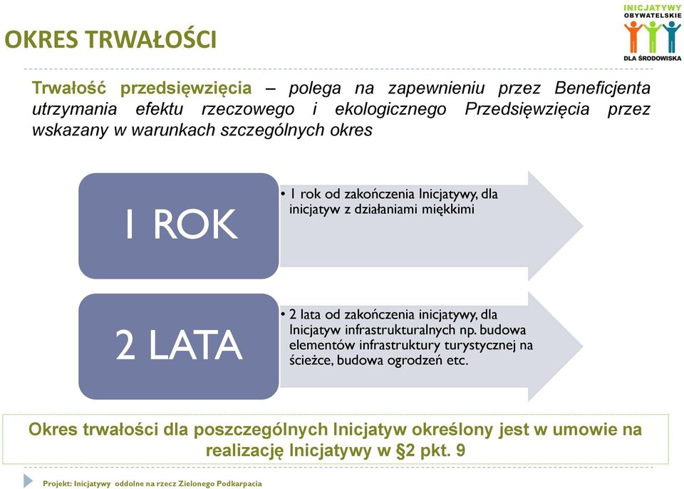 miękkimi 2 LATA 2 lata od zakończenia inicjatywy, dla Inicjatyw infrastrukturalnych np.