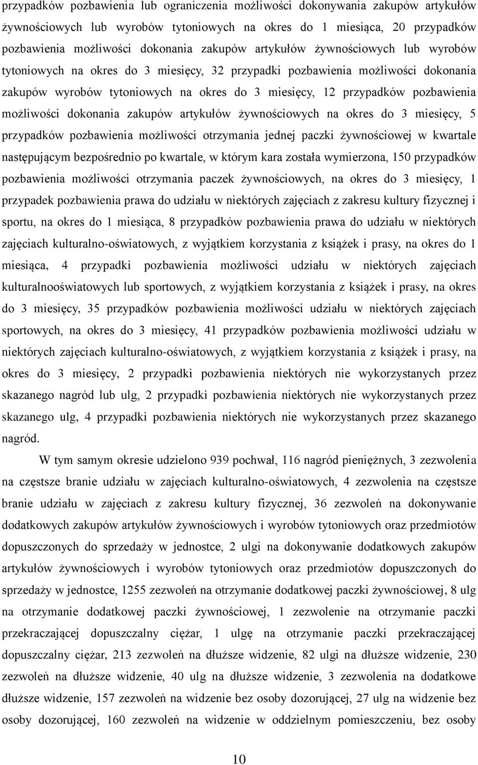 możliwości dokonania zakupów artykułów żywnościowych na okres do 3 miesięcy, 5 przypadków pozbawienia możliwości otrzymania jednej paczki żywnościowej w kwartale następującym bezpośrednio po