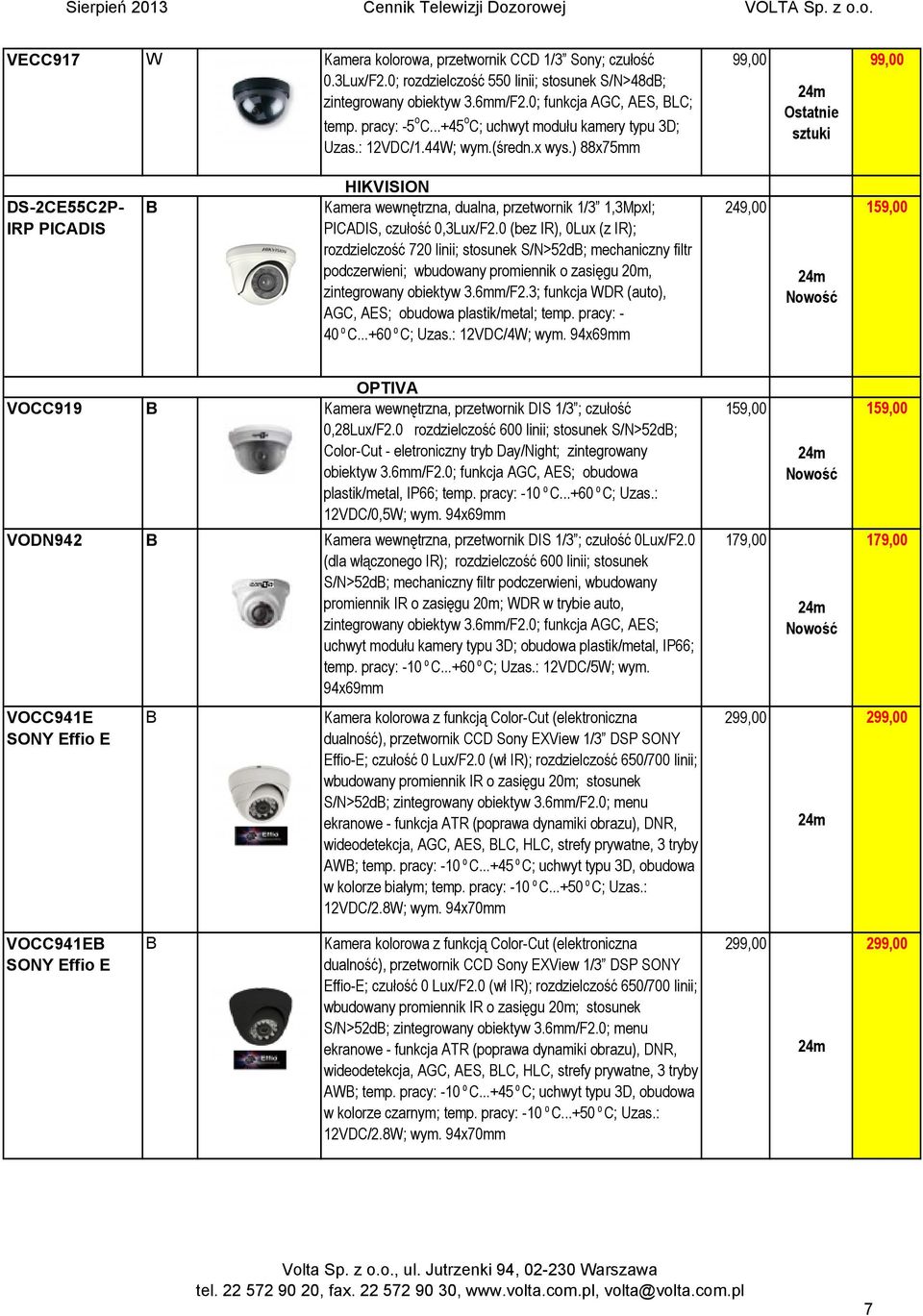 ) 88x75mm 99,00 Ostatnie sztuki 99,00 DS-2CE55C2P- IRP PICADIS HIKVISION Kamera wewnętrzna, dualna, przetwornik 1/3 1,3Mpxl; PICADIS, czułość 0,3Lux/F2.