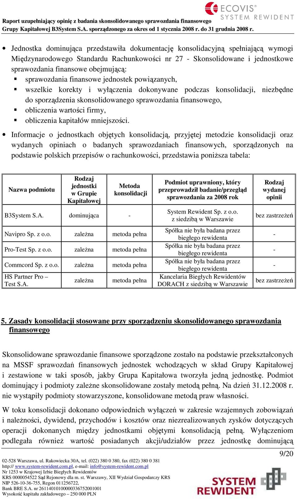 firmy, obliczenia kapitałów mniejszości.