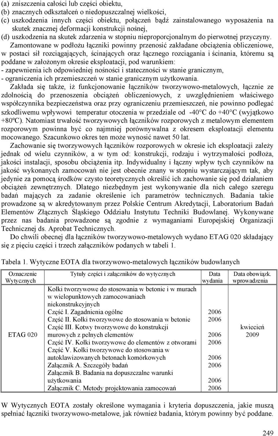 Zamontowane w podłożu łączniki powinny przenosić zakładane obciążenia obliczeniowe, w postaci sił rozciągających, ścinających oraz łącznego rozciągania i ścinania, któremu są poddane w założonym