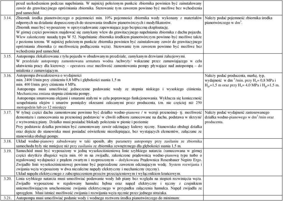 10% pojemności zbiornika wody wykonany z materiałów odpornych na działanie dopuszczonych do stosowania środków pianotwórczych i modyfikatorów.