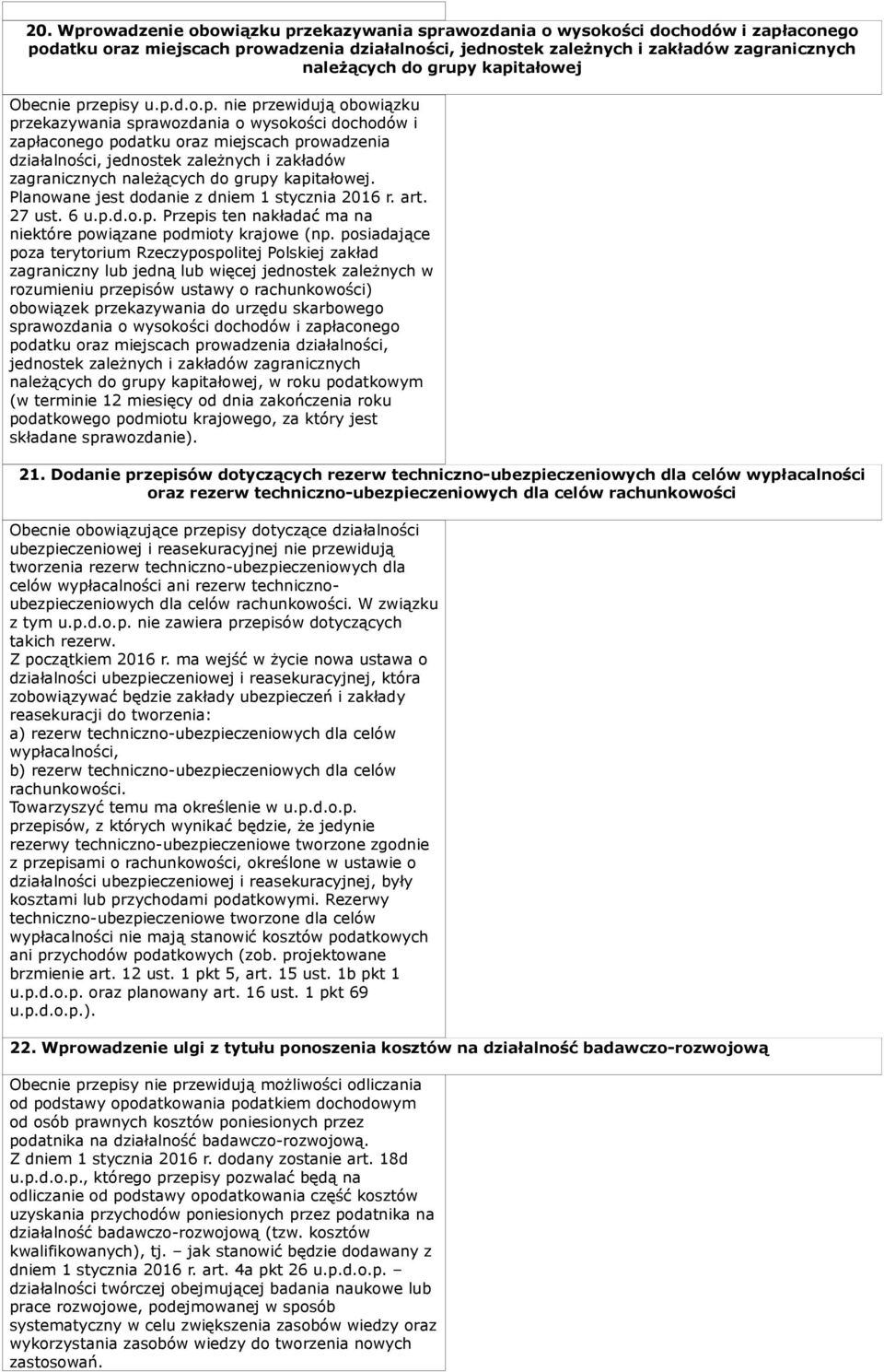 zależnych i zakładów zagranicznych należących do grupy kapitałowej. Planowane jest dodanie z dniem 1 stycznia 2016 r. art. 27 ust. 6 u.p.d.o.p. Przepis ten nakładać ma na niektóre powiązane podmioty krajowe (np.