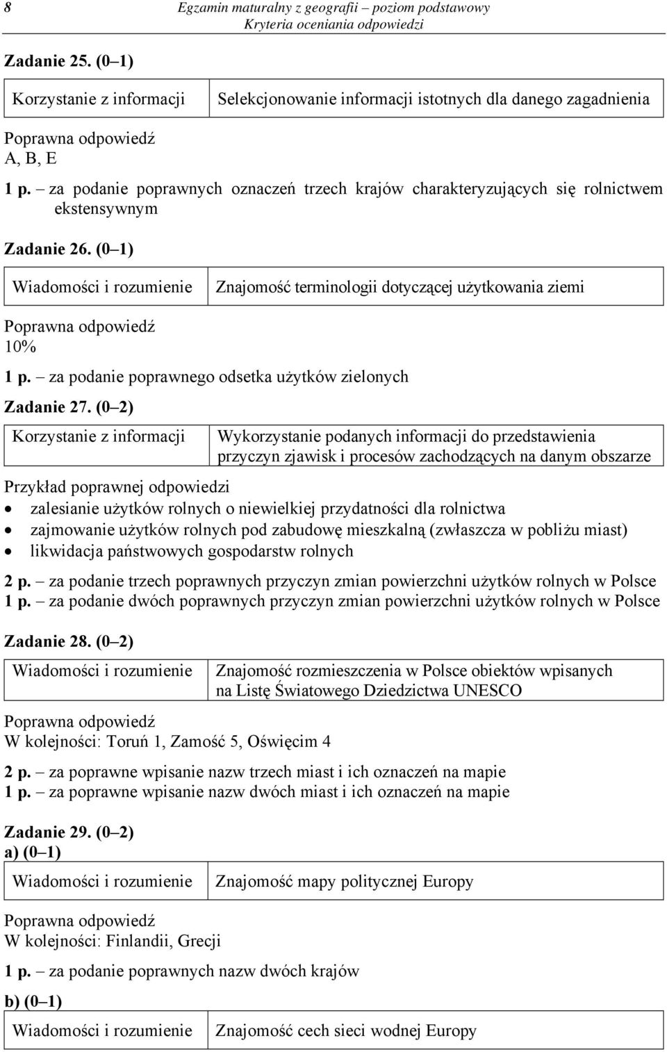 (0 2) Wykorzystanie podanych informacji do przedstawienia przyczyn zjawisk i procesów zachodzących na danym obszarze zalesianie użytków rolnych o niewielkiej przydatności dla rolnictwa zajmowanie