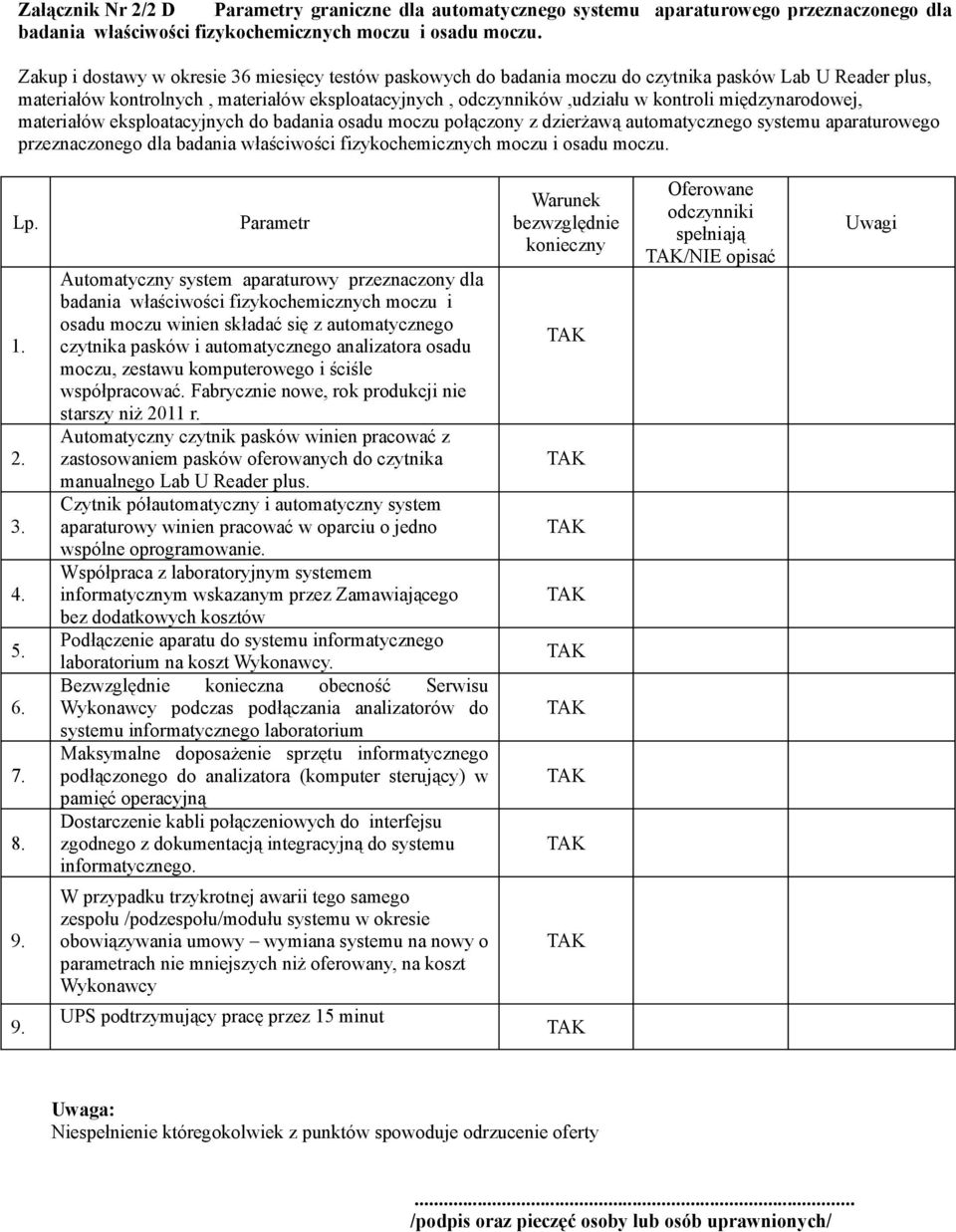 automatycznego systemu aparaturowego przeznaczonego dla badania 5. 6. 7. 8. 9.