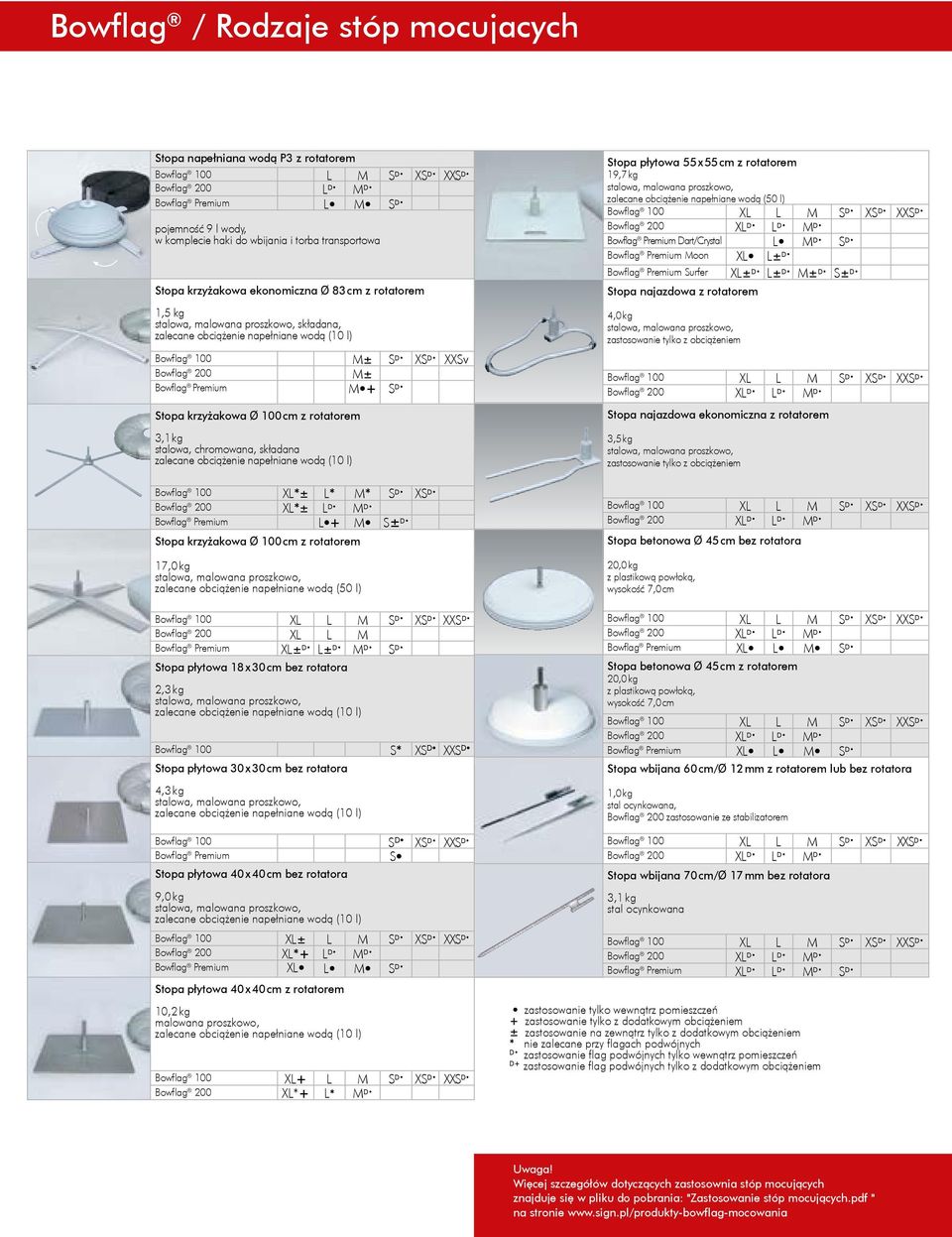 Premium Moon XL L± D Bowflg Premium Surfer XL± D L± D M± D S± D Stop krzyżkow ekonomiczn Ø 8 cm z rottorem,5 kg stlow, mlown proszkowo, skłdn, zlecne obciążenie npełnine wodą (0 l) Bowflg 00 M± S D