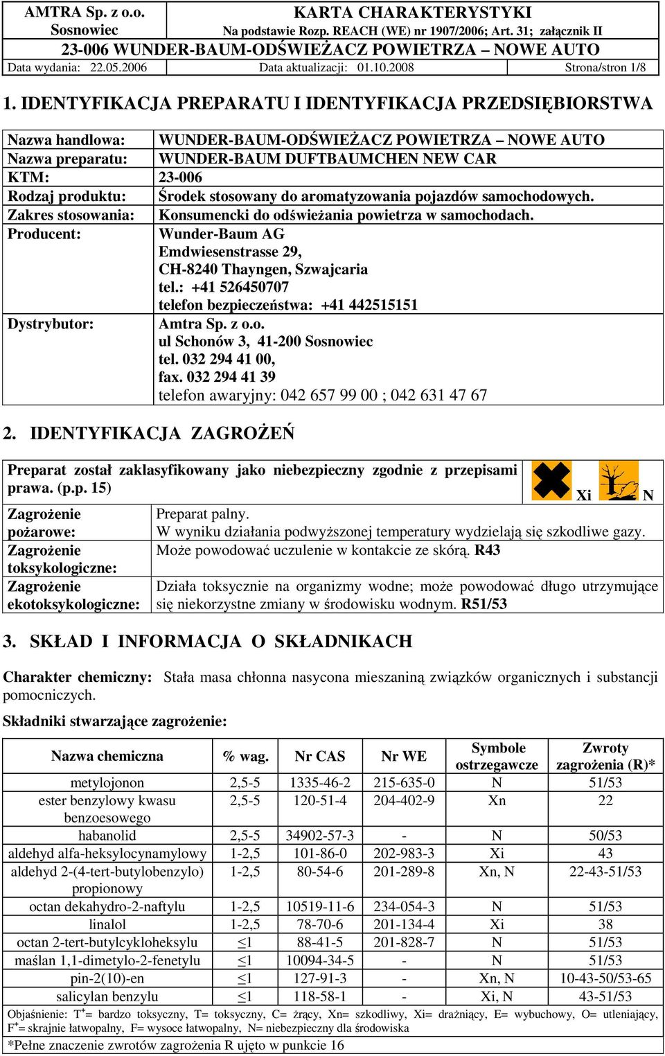 Środek stosowany do aromatyzowania pojazdów samochodowych. Zakres stosowania: Konsumencki do odświeŝania powietrza w samochodach.