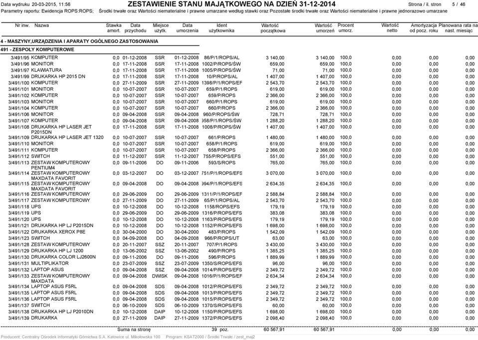 umarzane 4 - MASZYNY,URZĄDZENIA I APARATY OGÓLNEGO ZASTOSOWANIA 491 - ZESPOŁY KOMPUTEROWE 3/491/95 3/491/96 3/491/97 3/491/99 3/491/100 3/491/101 3/491/102 3/491/103 3/491/104 3/491/106 3/491/107