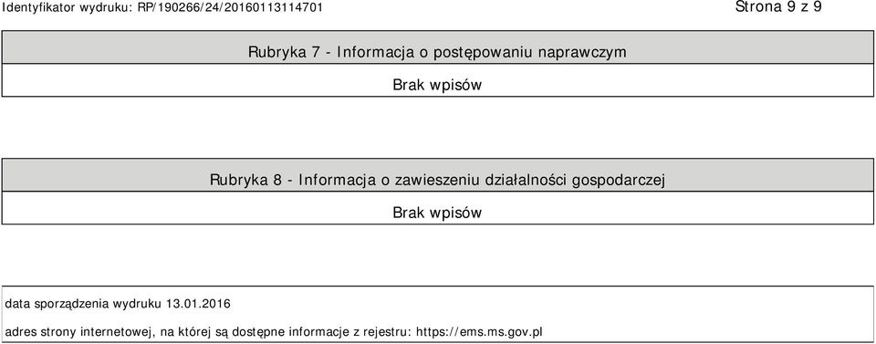 data sporządzenia wydruku 13.01.