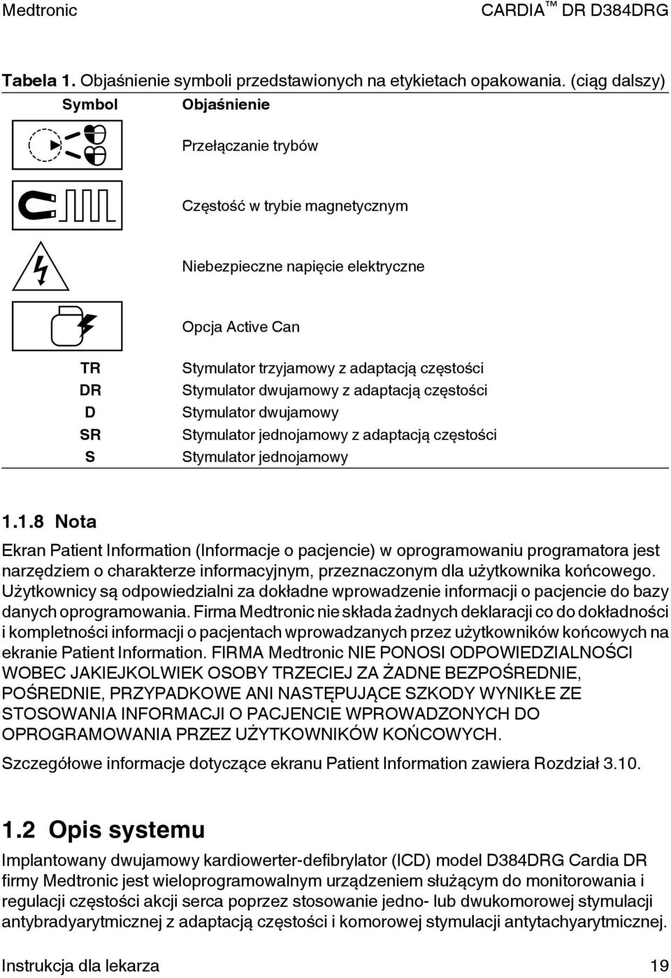 dwujamowy z adaptacją częstości tymulator dwujamowy tymulator jednojamowy z adaptacją częstości tymulator jednojamowy 1.