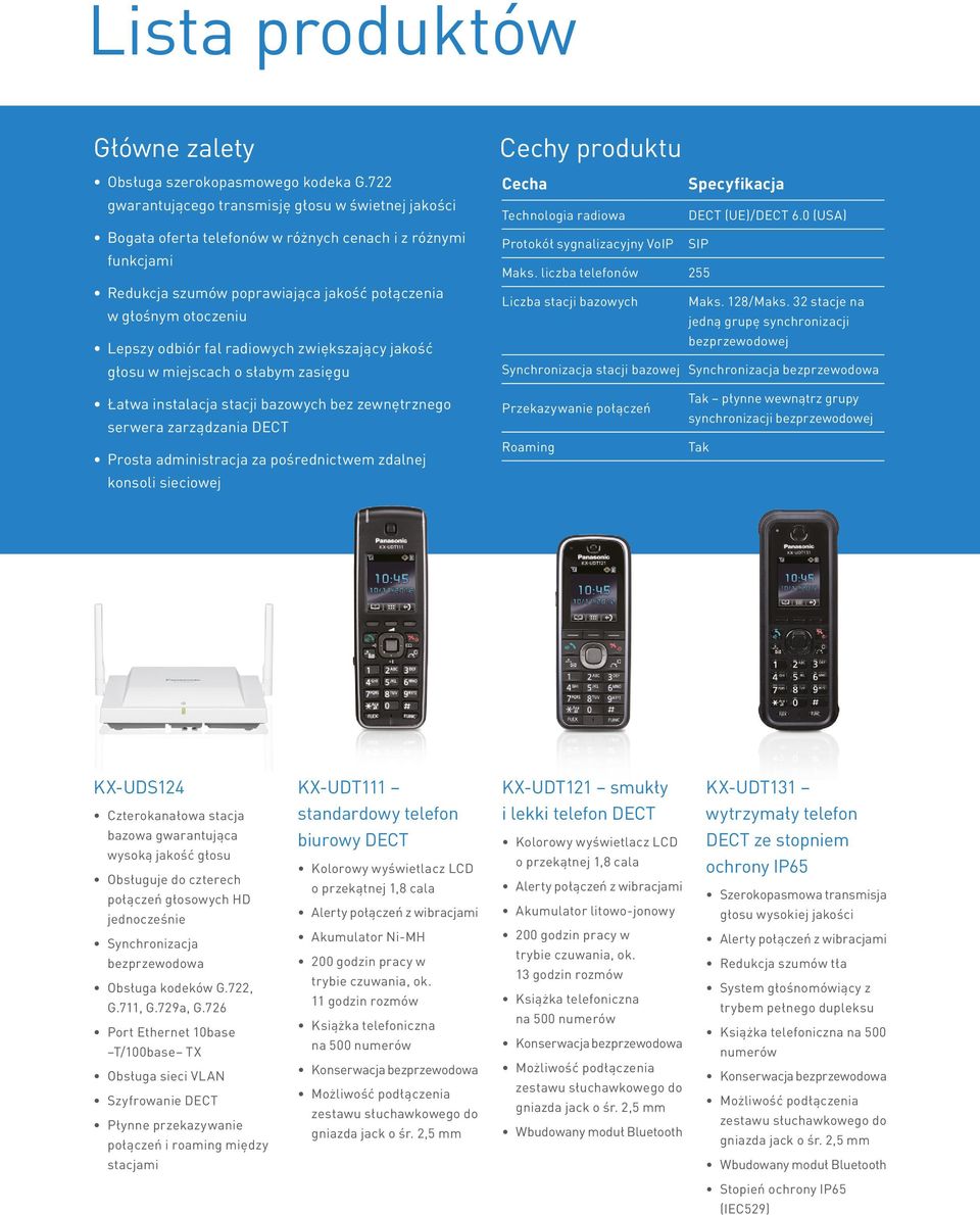 fal radiowych zwiększający jakość głosu w miejscach o słabym zasięgu Cechy produktu Cecha Specyfikacja Technologia radiowa DECT (UE)/DECT 6.0 (USA) Protokół sygnalizacyjny VoIP SIP Maks.