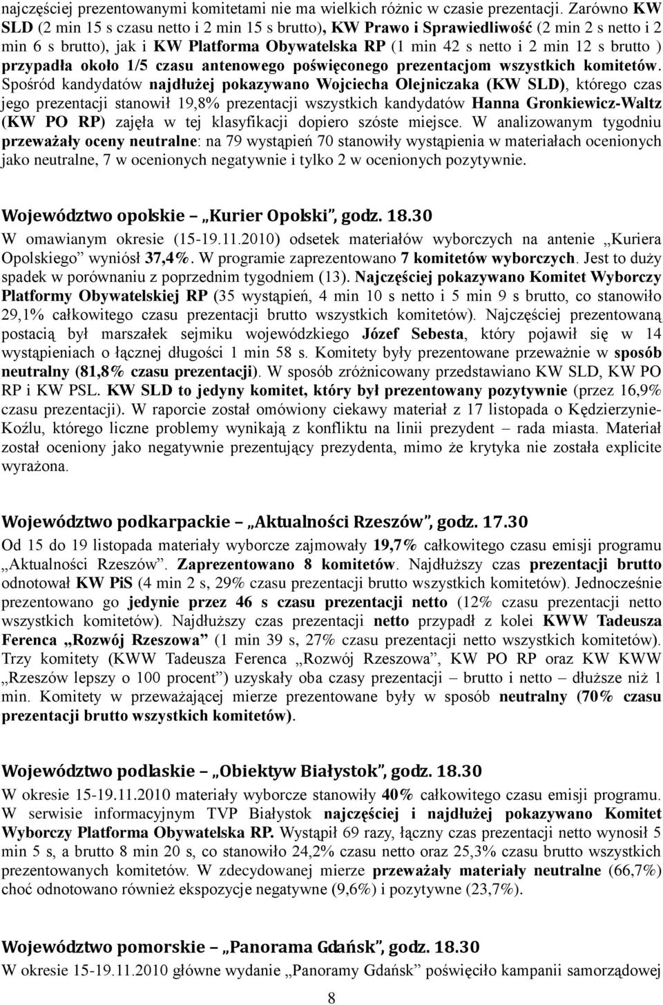 przypadła około 1/5 czasu antenowego poświęconego prezentacjom wszystkich komitetów.