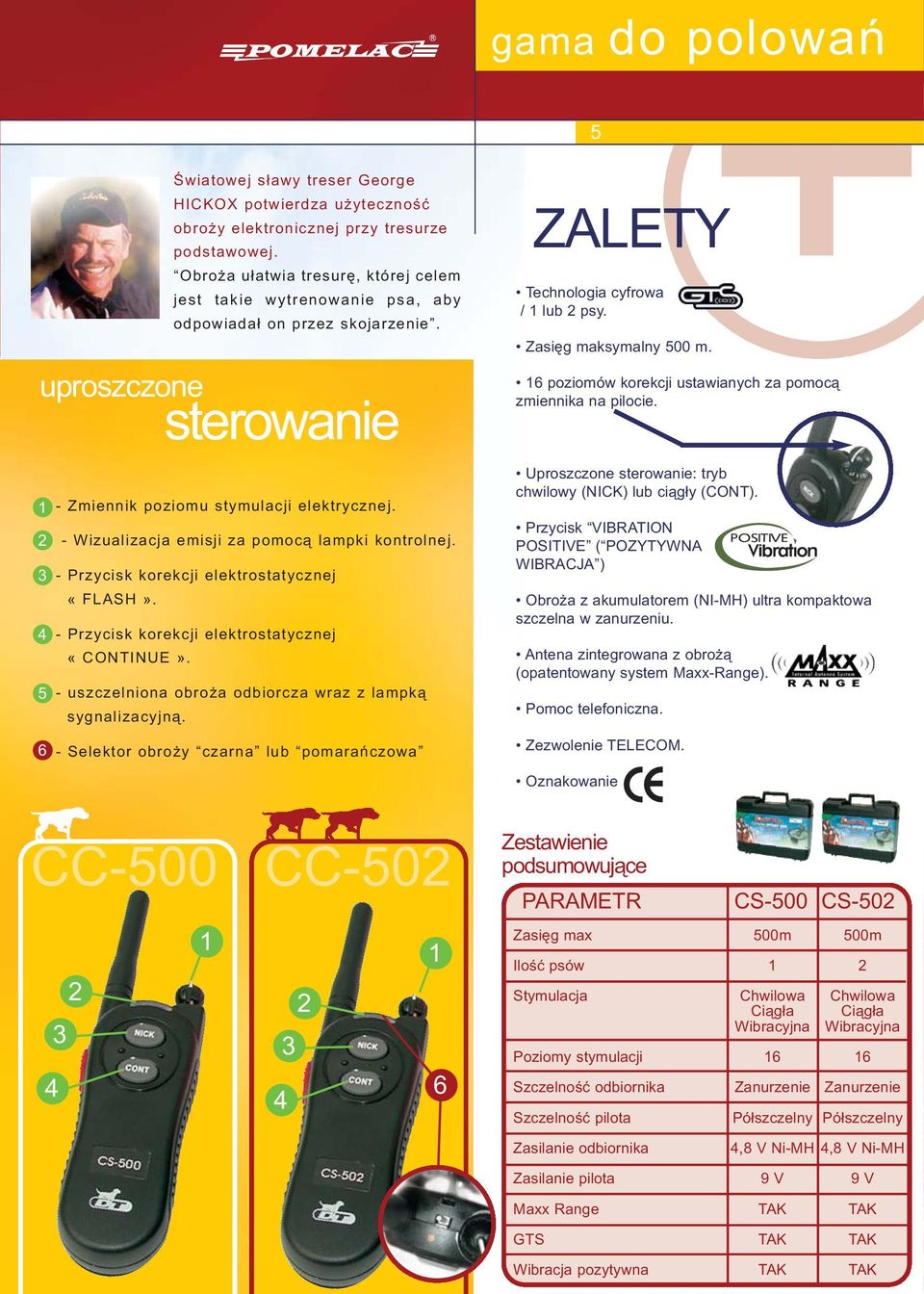 Zasięg maksymalny 500 m. 6 poziomów korekcji ustawianych za pomocą zmiennika na pilocie. 5 6 - Zmiennik poziomu stymulacji elektrycznej. - Wizualizacja emisji za pomocą lampki kontrolnej.