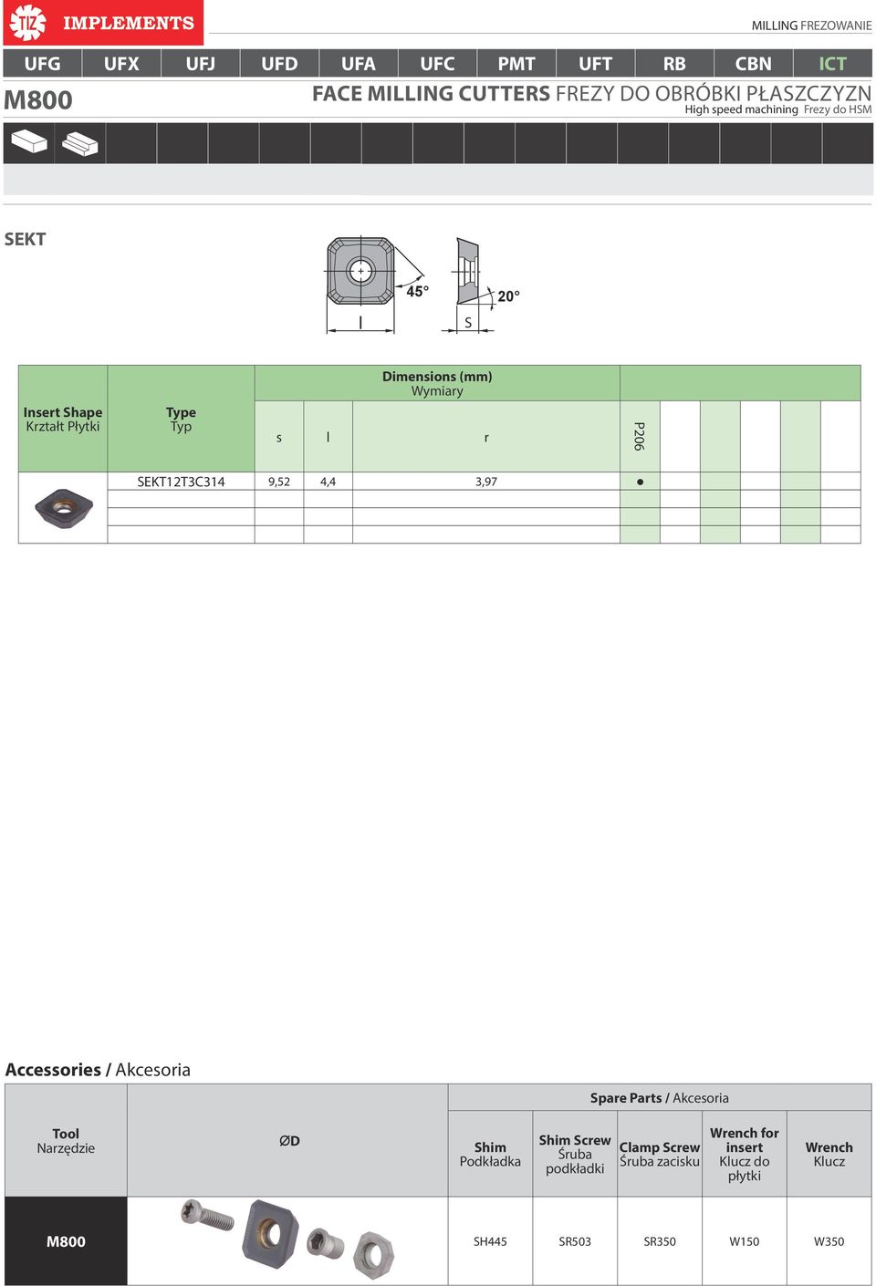 SEKT12T3C314 9,52 4,4 3,97 Accessories / Akcesoria Spare Parts / Akcesoria Tool Narzędzie ØD Shim Podkładka Shim