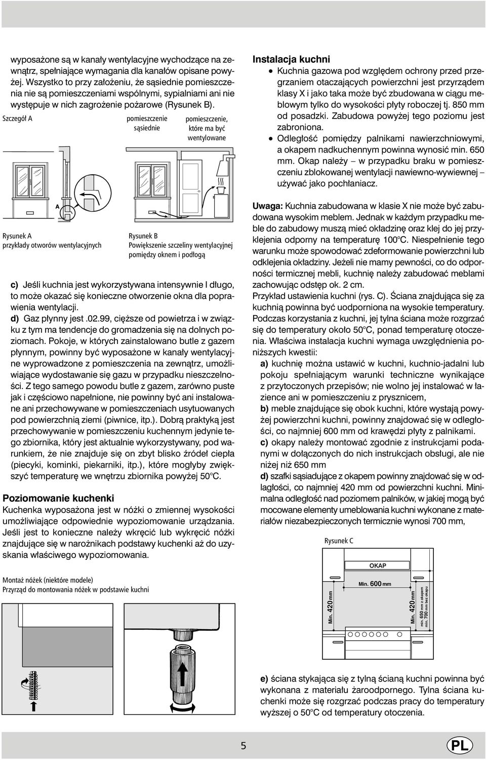 Szczegó A Rysunek A przyk ady otworów wentylacyjnych pomieszczenie sàsiednie pomieszczenie, które ma byç wentylowane Rysunek B Powi kszenie szczeliny wentylacyjnej pomi dzy oknem i pod ogà c) JeÊli