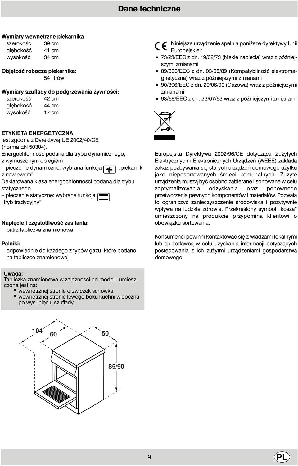 0/0/89 (KompatybilnoÊç elektromagnetyczna) wraz z póêniejszymi zmianami 90/96/EEC z dn. 29/06/90 (Gazowa) wraz z póêniejszymi zmianami 9/68/EEC z dn.