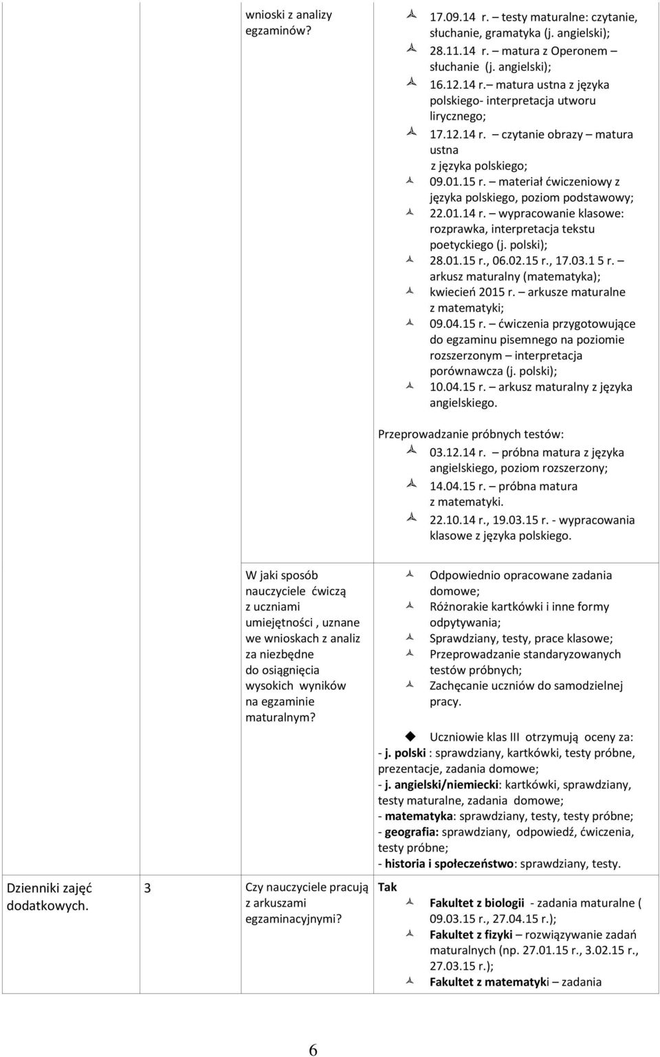 polski); 28.01.15 r., 06.02.15 r., 17.03.1 5 r. arkusz maturalny (matematyka); kwiecień 2015 r. arkusze maturalne z matematyki; 09.04.15 r. ćwiczenia przygotowujące do egzaminu pisemnego na poziomie rozszerzonym interpretacja porównawcza (j.