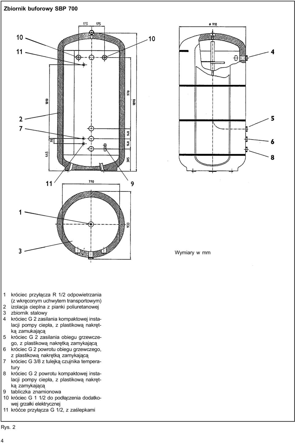 zamykaj¹c¹ 6 króciec G 2 powrotu obiegu grzewczego, z plastikow¹ nakrêtk¹ zamykaj¹c¹ 7 króciec G 3/8 z tulejk¹ czujnika temperatury 8 króciec G 2 powrotu kompaktowej