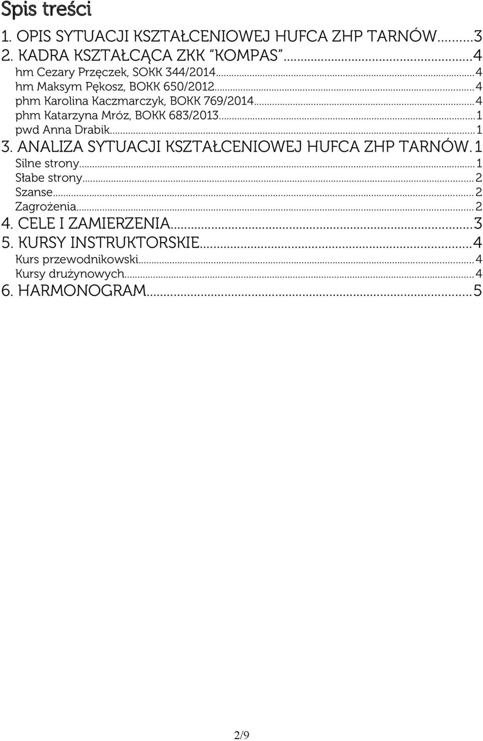 ..4 phm Katarzyna Mróz, BOKK 683/2013...1 pwd Anna Drabik...1 3. ANALIZA SYTUACJI KSZTAŁCENIOWEJ HUFCA ZHP TARNÓW.