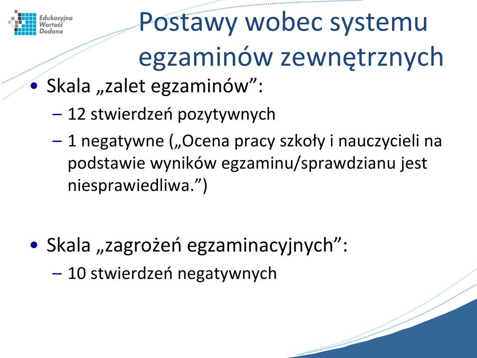 nauczycieli na podstawie wyników egzaminu/sprawdzianu jest