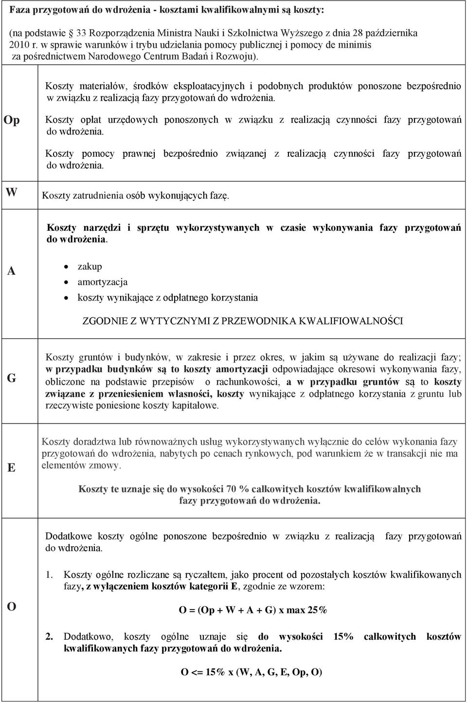 , Koszty materiałów, środków eksploatacyjnych i podobnych produktów ponoszone bezpośrednio w związku z realizacją fazy przygotowań do wdrożenia.