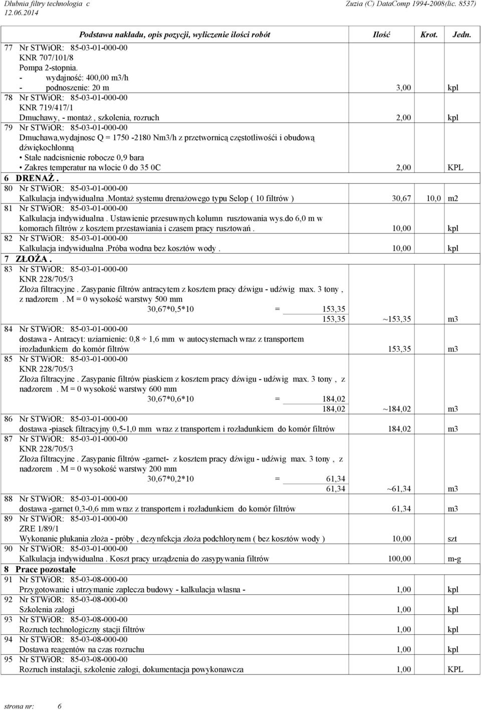 1750-2180 Nm3/h z przetwornicą częstotliwośći i obudową dźwiękochłonną Stałe nadcisnienie robocze 0,9 bara Zakres temperatur na wlocie 0 do 35 0C 2,00 KPL 6 DRENAŻ.