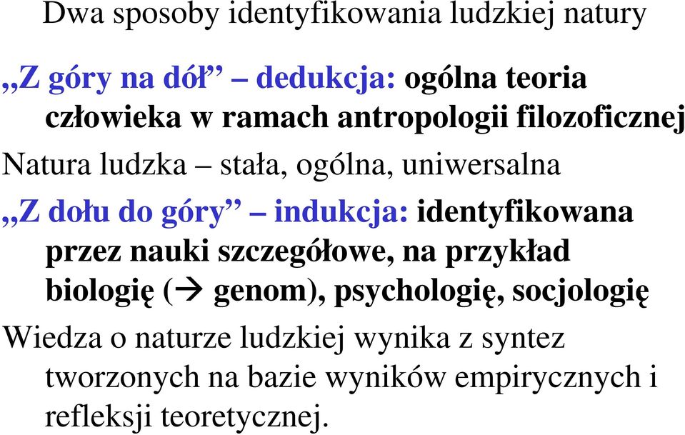 identyfikowana przez nauki szczegółowe, na przykład biologię ( genom), psychologię, socjologię