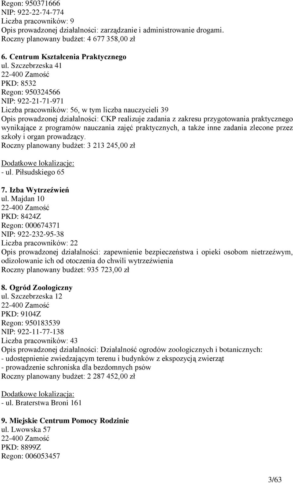 Szczebrzeska 41 PKD: 8532 Regon: 950324566 NIP: 922-21-71-971 Liczba pracowników: 56, w tym liczba nauczycieli 39 Opis prowadzonej działalności: CKP realizuje zadania z zakresu przygotowania