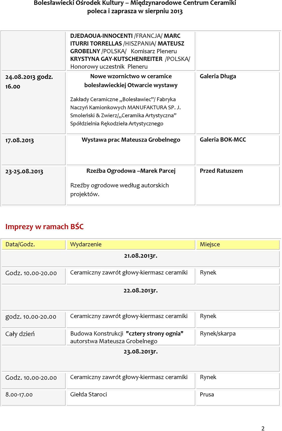 bolesławieckiej Otwarcie wystawy Zakłady Ceramiczne Bolesławiec / Fabryka Naczyń Kamionkowych MANUFAKTURA SP. J.