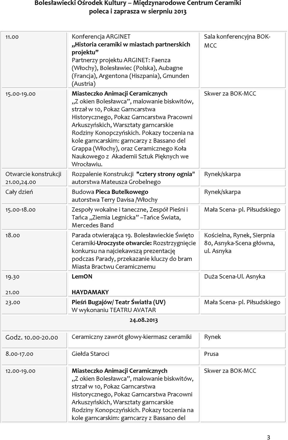 00 Miasteczko Animacji Ceramicznych Z okien Bolesławca, malowanie biskwitów, strzał w 10, Pokaz Garncarstwa Historycznego, Pokaz Garncarstwa Pracowni Arkuszyńskich, Warsztaty garncarskie Rodziny