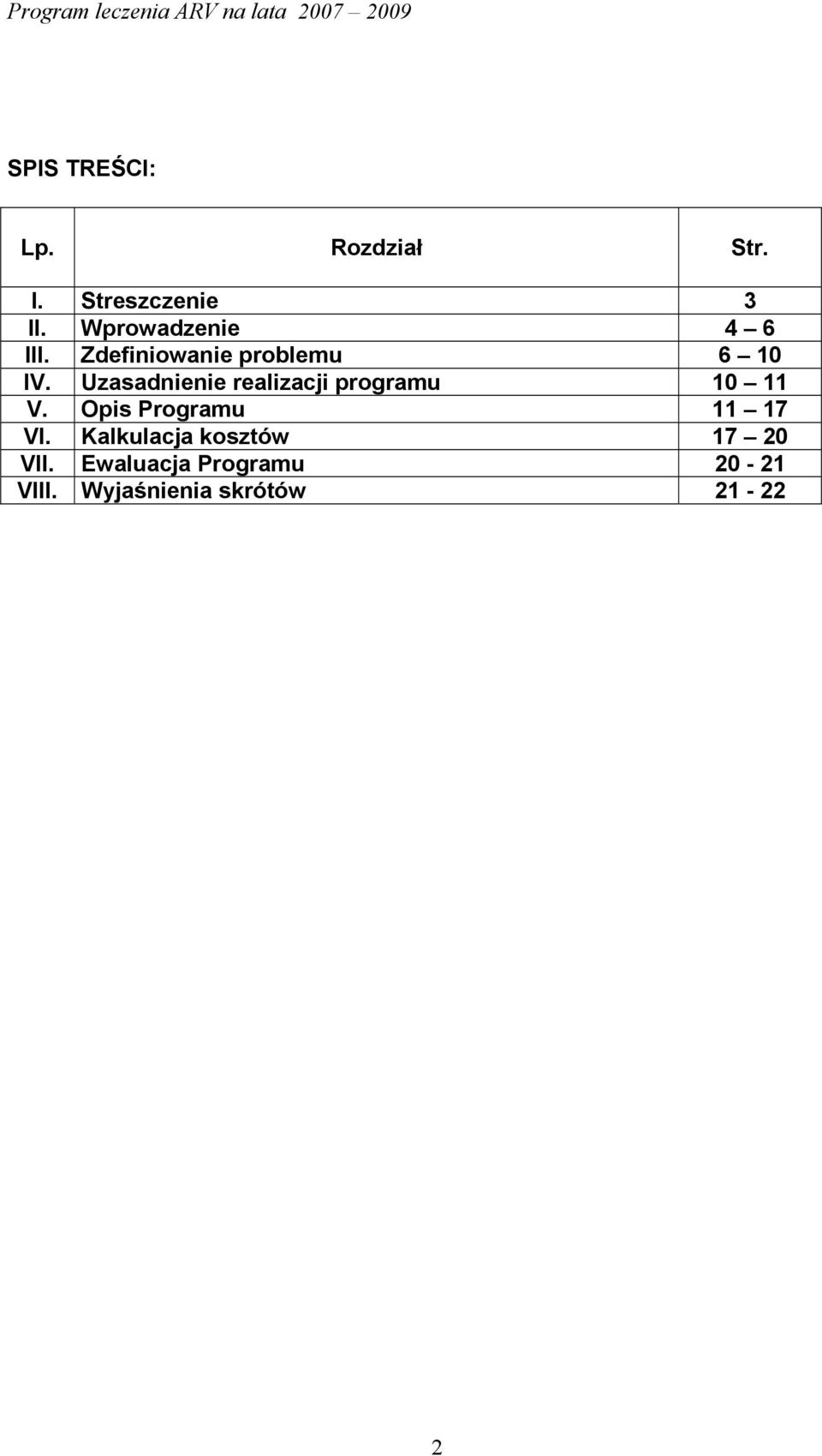 Uzasadnienie realizacji programu 10 11 V. Opis Programu 11 17 VI.