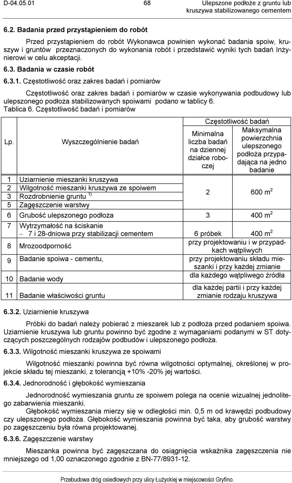 Inżynierowi w celu akceptacji. 6.3. Badania w czasie robót 6.3.1.