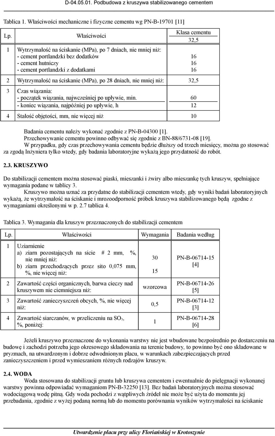 ściskanie (MPa), po 28 dniach, nie mniej niż: 32,5 3 Czas wiązania: - początek wiązania, najwcześniej po upływie, min.