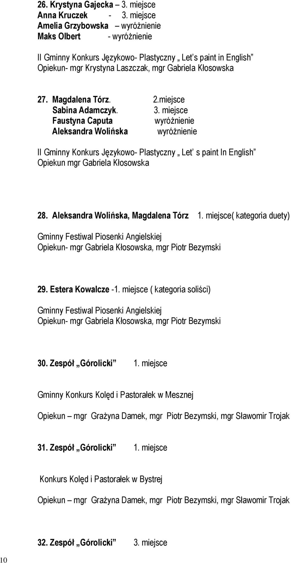 2.miejsce Sabina Adamczyk. 3. miejsce Faustyna Caputa wyróżnienie Aleksandra Wolińska wyróżnienie II Gminny Konkurs Językowo- Plastyczny Let s paint In English Opiekun mgr Gabriela Kłosowska 28.