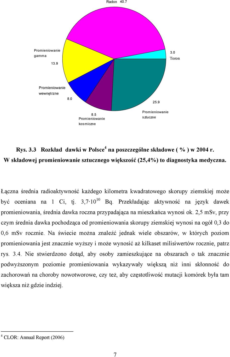 3,7 10 10 Bq. Przekładając aktywność na język dawek promieniowania, średnia dawka roczna przypadająca na mieszkańca wynosi ok.